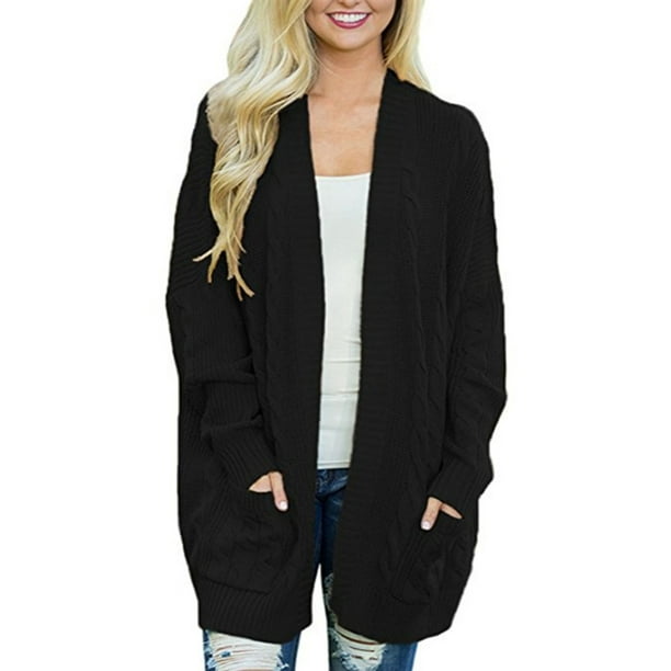 Womens Plain Knitted Coat Cardigan Ladies Button Loose Jumpers Sweater Plus Size